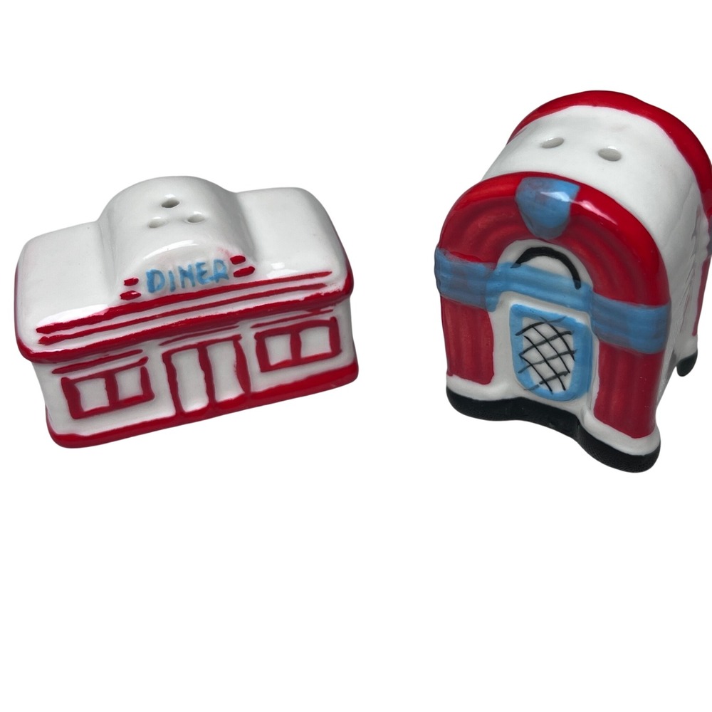 Cracker Barrel Diner and Jukebox Salt and Pepper Shaker Set Retro Ceramic Red